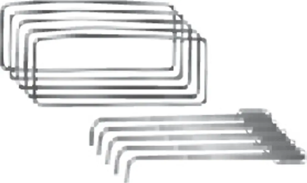 Reinigungswerkzeuge von Bosch, bestehend aus mehreren Metallrahmen in unterschiedlichen Größen, angeordnet in zwei Gruppen, für generelle Reinigungszwecke.